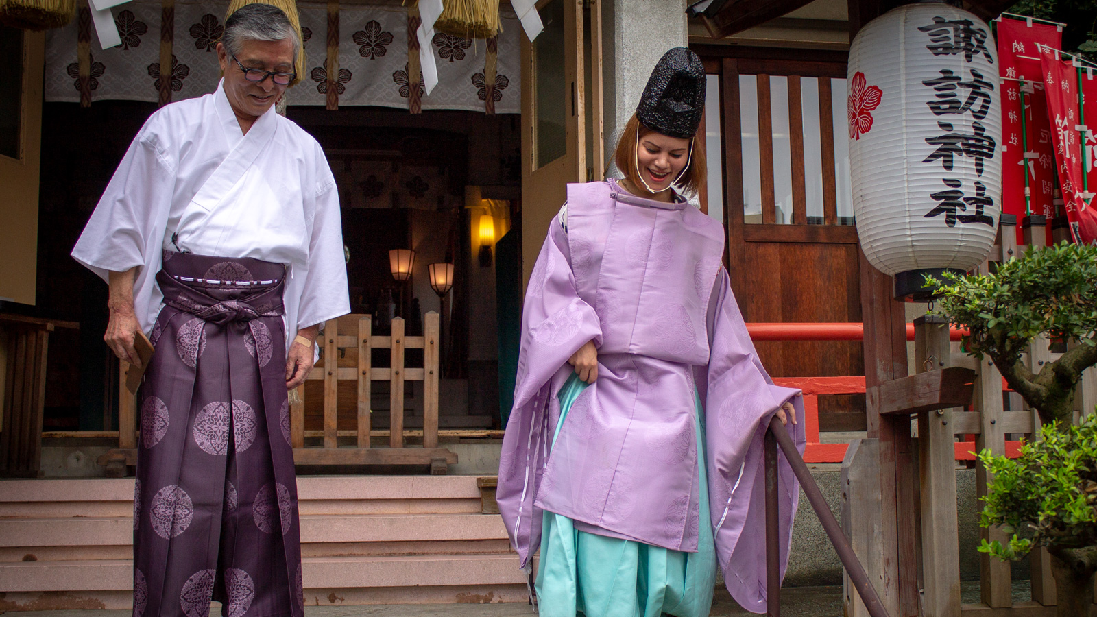 Suwa Shrine visit with Shinto priest costume